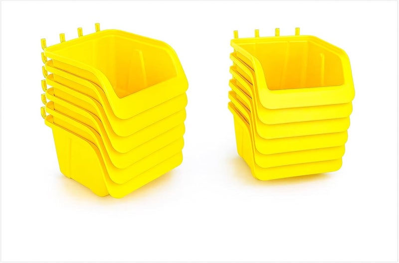WallPeg Pegboard Organizer Bins – Durable Wall Organizer to Arrange Tools and Hardware for Peg Boards in Home, Garage, and Office (12 Count Medium Yellow Bins) - Image 1